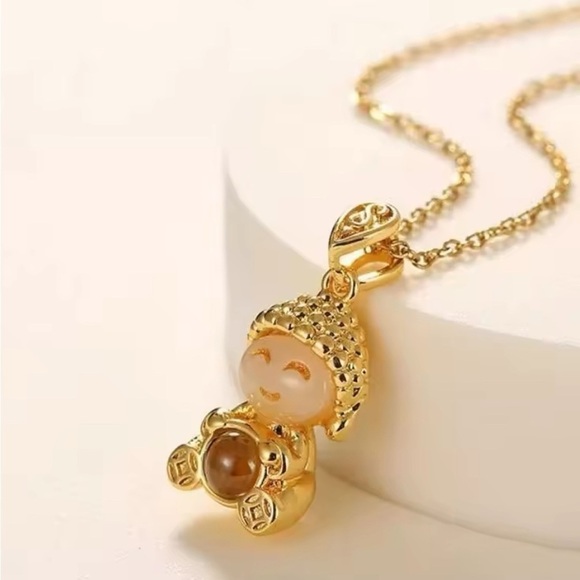 18K Gold Plated Bohemian Buddha With Projector Stone Pendant Necklace - Picture 6 of 10